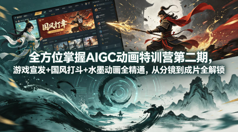 全方位掌握AIGC动画特训营第二期，游戏宣发+国风打斗+水墨动画全精通，从分镜到成片全解锁 - 52网创-52网创