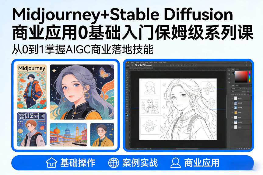 AIGC商业应用Midjourney+Stable Diffusion教程，0基础入门保姆级系列课-52网创