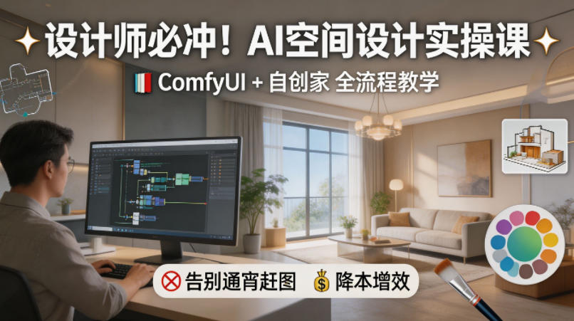 设计师必冲！AI空间设计实操课，ComfyUI+自创家全教学，告别通宵赶图，降本增效 - 52网创-52网创