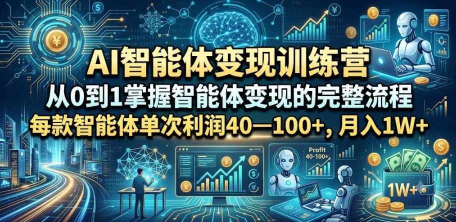 AI智能体变现训练营，从0到1掌握智能体变现的完整流程，每款智能体单次利润40—100+，月入1W+ - 52网创-52网创