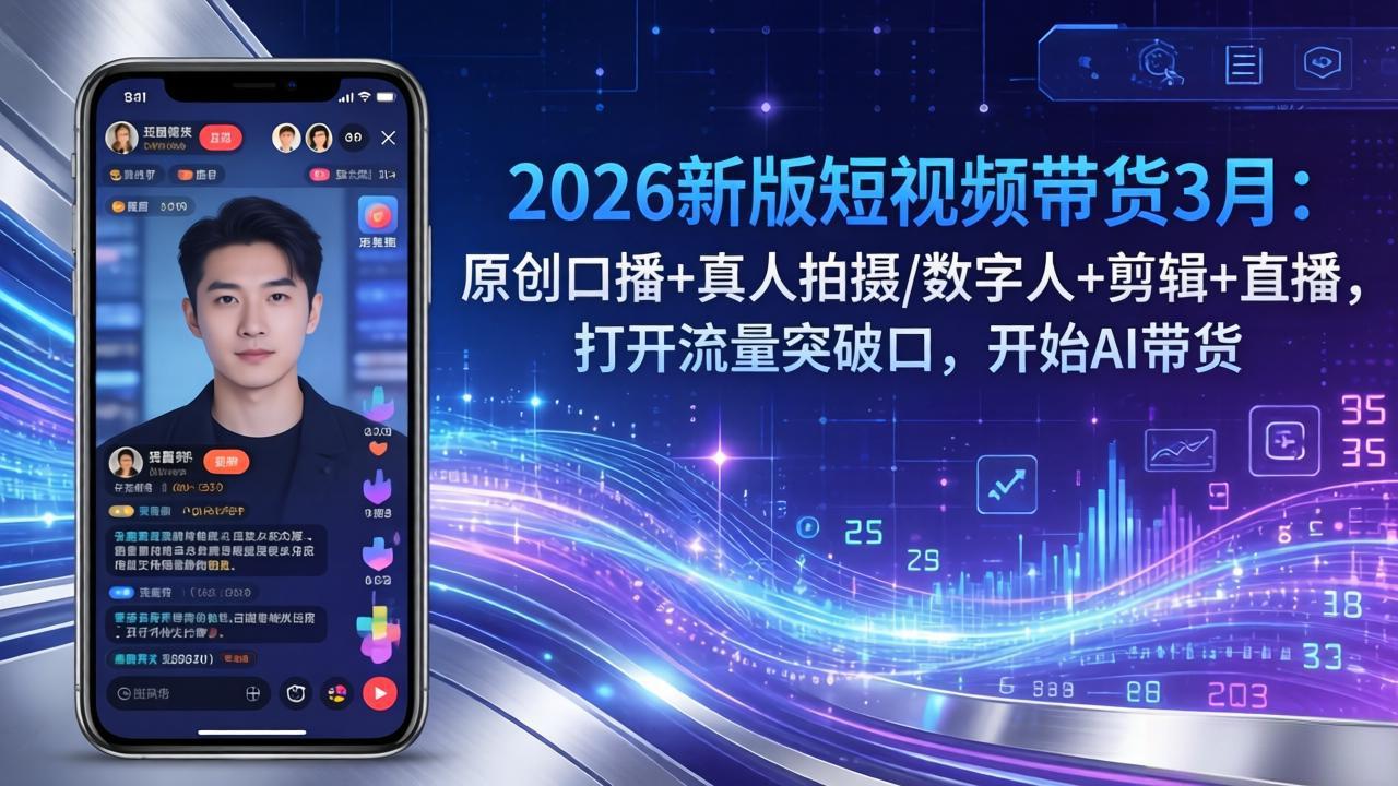 2026新版短视频带货3月:原创口播+真人拍摄/数字人+剪辑+直播,打开流量突破口,开始AI带货-52网创