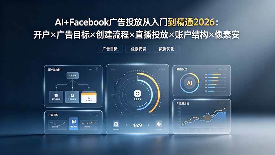 （19465期）AI+Facebook广告投放从入门到精通2026：开户×广告目标×创建流程×直播投放×账户结构×像素安装×AI赋能 - 52网创-52网创