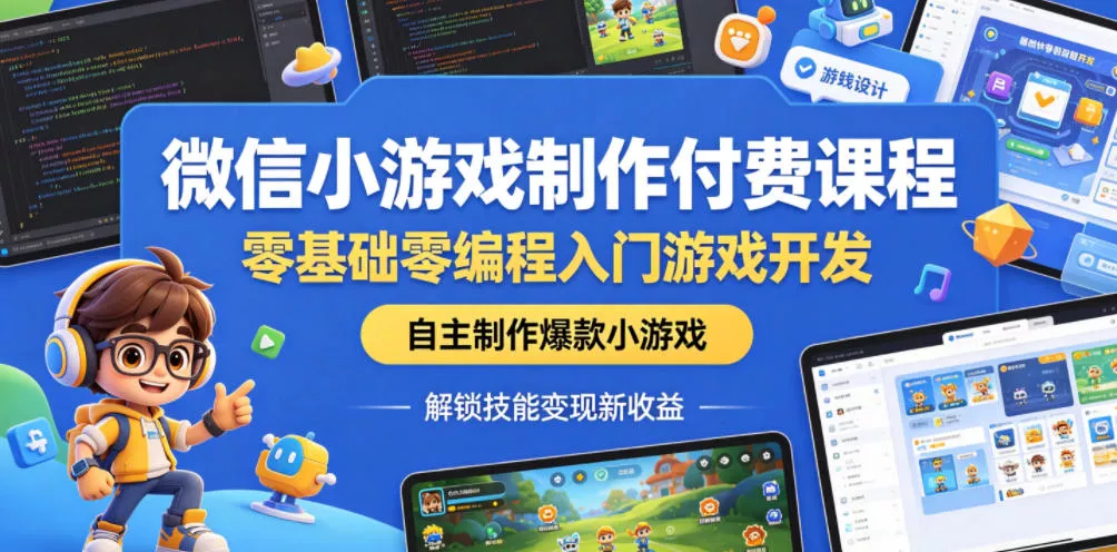 微信小游戏制作付费课程，零基础零编程入门游戏开发，自主制作爆款小游戏，解锁技能变现新收益-52网创