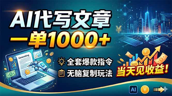 （18575期）AI代写文章，一单1000+，全套爆款指令+无脑复制玩法，当天见收益！ - 52网创-52网创