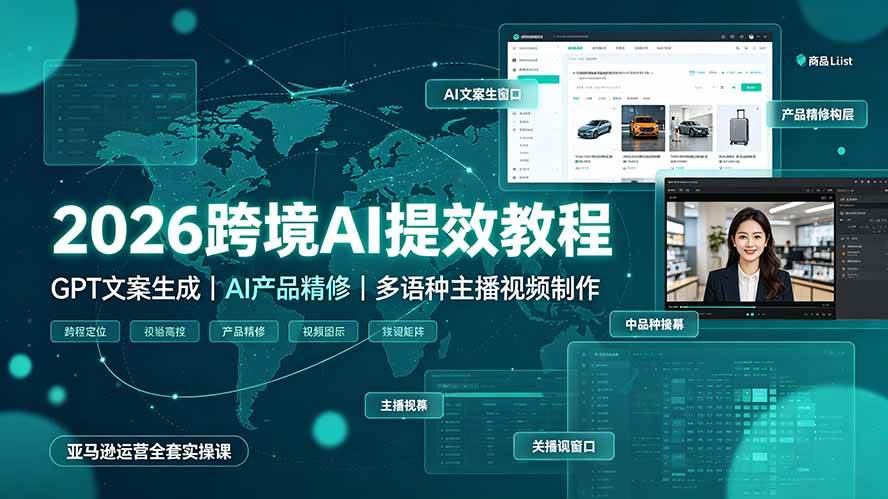 （19286期）2026跨境AI提效教程·GPT文案生成｜AI产品精修｜多语种主播视频制作，亚马逊运营全套实操课 - 52网创-52网创