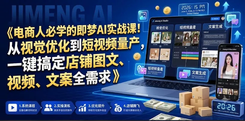 电商人必学的即梦AI实战课！从视觉优化到短视频量产，一键搞定店铺图文、视频、文案全需求 - 52网创-52网创