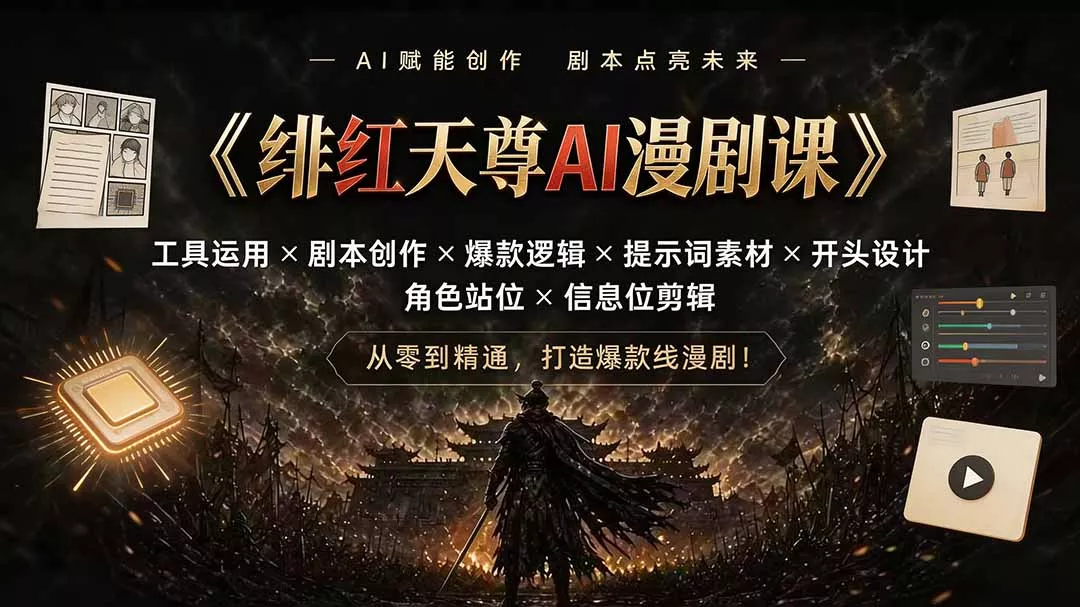 绯红天尊AI漫剧课｜工具运用×剧本创作×爆款逻辑×提示词素材×开头设计×角色站位×信息位剪辑 - 52网创-52网创