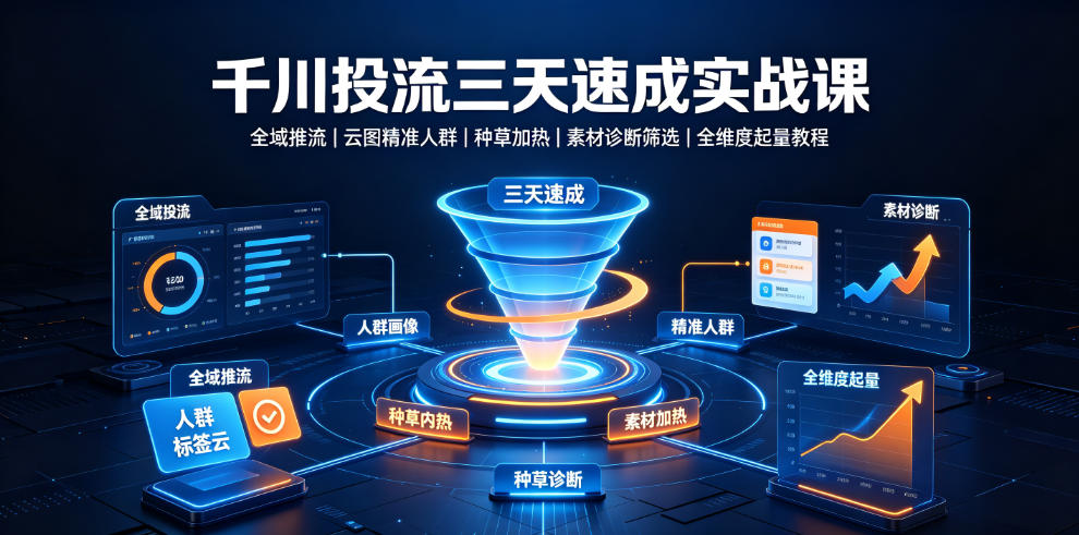 千川投流三天速成实战课｜全域推流、云图精准人群、种草加热、素材诊断筛选全维度起量教程 - 52网创-52网创