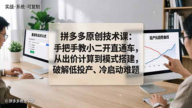 拼多多原创技术课：手把手教小二开直通车，从出价计算到模式搭建，破解低投产、冷启动难题 - 52网创-52网创
