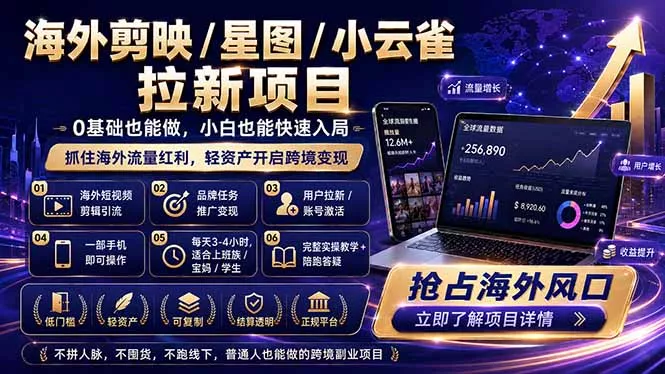 海外剪映 / 星图 / 小云雀拉新项目 普通人也能上手的跨境流量变现副业 - 52网创-52网创