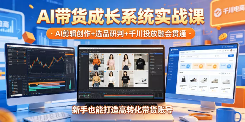 AI带货成长系统实战课，AI剪辑创作+选品研判+千川投放融会贯通，新手也能打造高转化带货账号(更新2026年) - 52网创-52网创