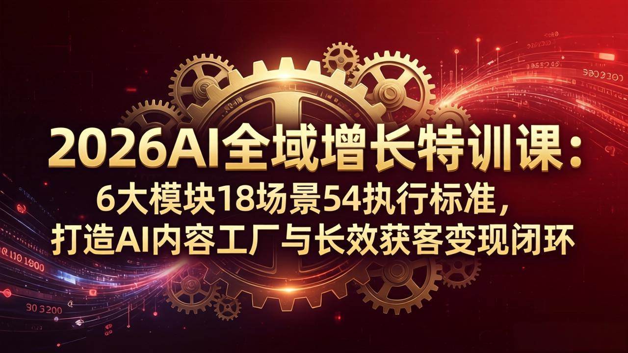 （18103期）2026AI全域增长特训课：6大模块18场景54执行标准，打造AI内容工厂与长效获客变现闭环 - 52网创-52网创