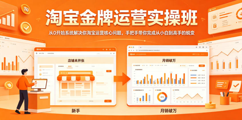 淘宝金牌运营实操班，从0开始系统解决你淘宝运营核心问题，手把手带你完成从小白到高手的蜕变 - 52网创-52网创