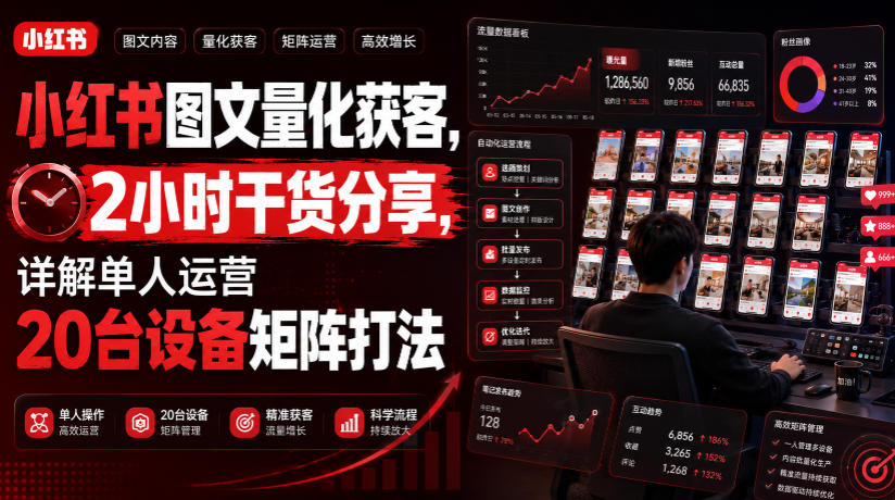 小红书图文量化获客，2小时干货分享，详解单人运营20台设备矩阵打法 - 52网创-52网创