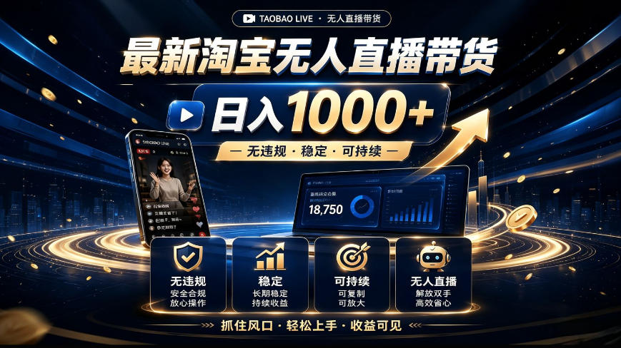 2026最新淘宝无人直播带货，日入1k+，无违规·稳定·可持续，抓住风口，轻松上手，收益可见【揭秘】 - 52网创-52网创