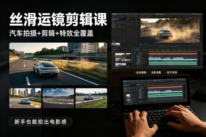 大叔丝滑运镜剪辑课，汽车拍摄+剪辑+特效全覆盖，新手也能拍出电影感 - 52网创-52网创