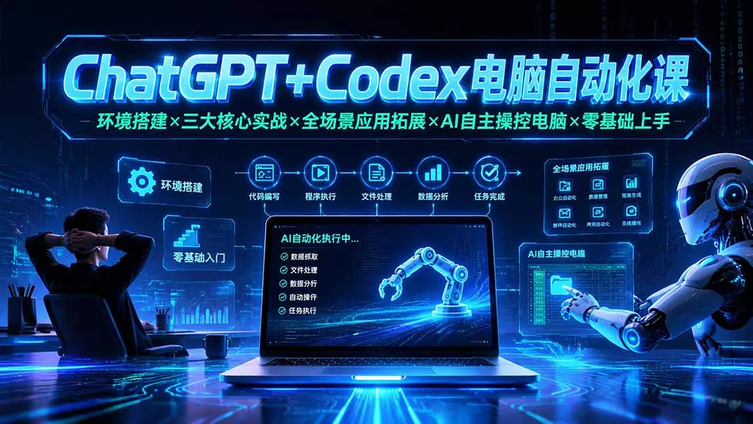 ChatGPT+Codex电脑自动化课：环境搭建×三大核心实战×全场景应用拓展×AI自主操控电脑×零基础上手 - 52网创-52网创