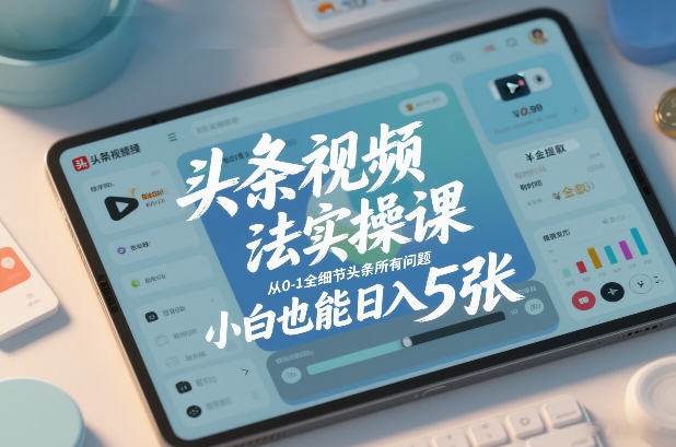 头条视频玩法实操课，从0-1全细节头条所有问题，小白也能日入5张-52网创