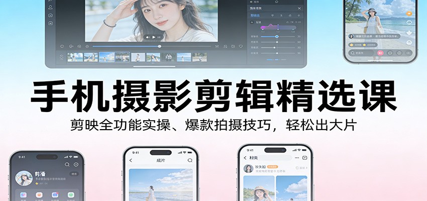 手机摄影剪辑精选课：剪映全功能实操、爆款拍摄技巧，轻松出大片-52网创
