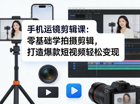 手机运镜剪辑课：零基础学拍摄剪辑，打造爆款短视频轻松变现-52网创