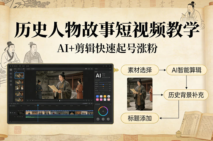 历史人物故事短视频教学，AI+剪辑制作历史人物题材短视频，快速起号涨粉 - 52网创-52网创