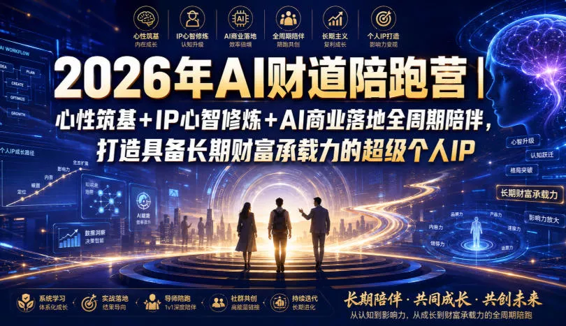 2026年AI财道陪跑营｜心性筑基+IP心智修炼+AI商业落地全周期陪伴，打造具备长期财富承载力的超级个人IP - 52网创-52网创