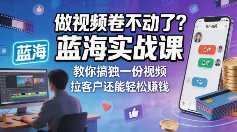 做视频卷不动了？蓝海实战课教你搞独一份视频，拉客户还能轻松賺钱！【原创双语字幕】 - 52网创-52网创