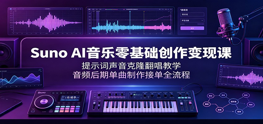 Suno AI音乐零基础创作变现课：提示词声音克隆翻唱教学，音频后期单曲制作接单全流程 - 52网创-52网创