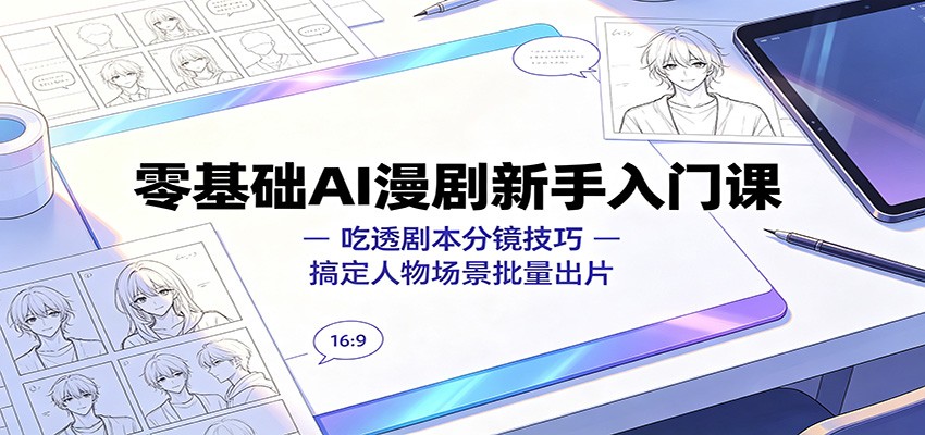 零基础AI漫剧新手入门课：吃透剧本分镜技巧，搞定人物场景批量出片-52网创