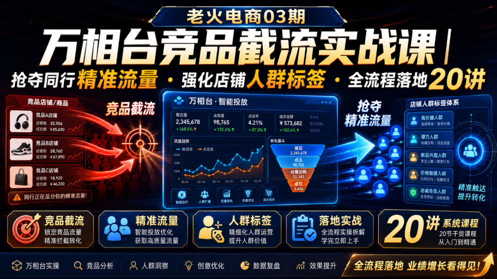 老火电商03期・万相台竞品截流实战课｜抢夺同行精准流量・强化店铺人群标签・全流程落地20讲 - 52网创-52网创