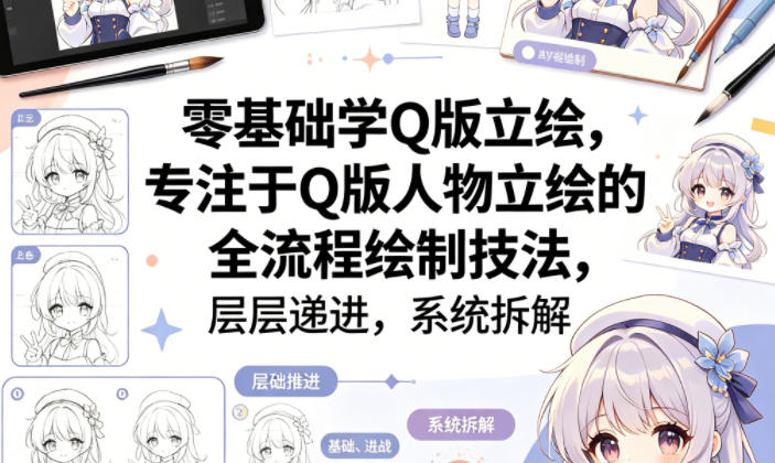 零基础学Q版立绘，专注于Q版人物立绘的全流程绘制技法，层层递进，系统拆解 - 52网创-52网创