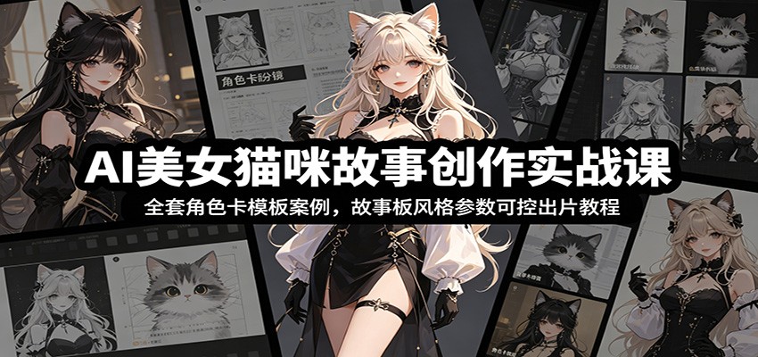 AI美女猫咪故事创作实战课：全套角色卡模板案例，故事板风格参数可控出片教程 - 52网创-52网创