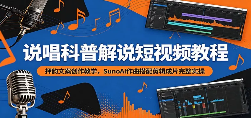 说唱科普解说短视频教程：押韵文案创作教学，SunoAI作曲搭配剪辑成片完整实操 - 52网创-52网创