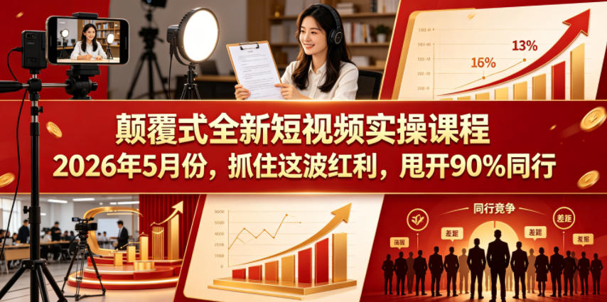 颠覆式全新短视频实操课程，抓住这波红利，甩开90%同行（更新2026年7月份）-52网创
