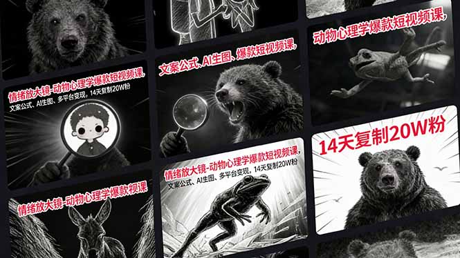 情绪放大镜-动物心理学爆款短视频课，文案公式、AI生图、多平台变现，14天复制20W粉-52网创