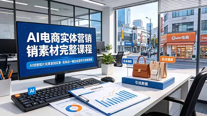 AI电商实体营销素材完整课程，AI创意短片完美复刻实景，实体店一键生成宣传引流短视频 - 52网创-52网创
