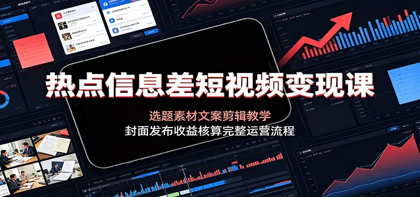 热点信息差短视频变现课：选题素材文案剪辑教学，封面发布收益核算完整运营流程 - 52网创-52网创