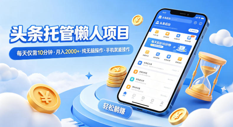 头条托管懒人项目，每天仅需10分钟，月入2000+，纯无脑操作，手机就能操作【揭秘】 - 52网创-52网创