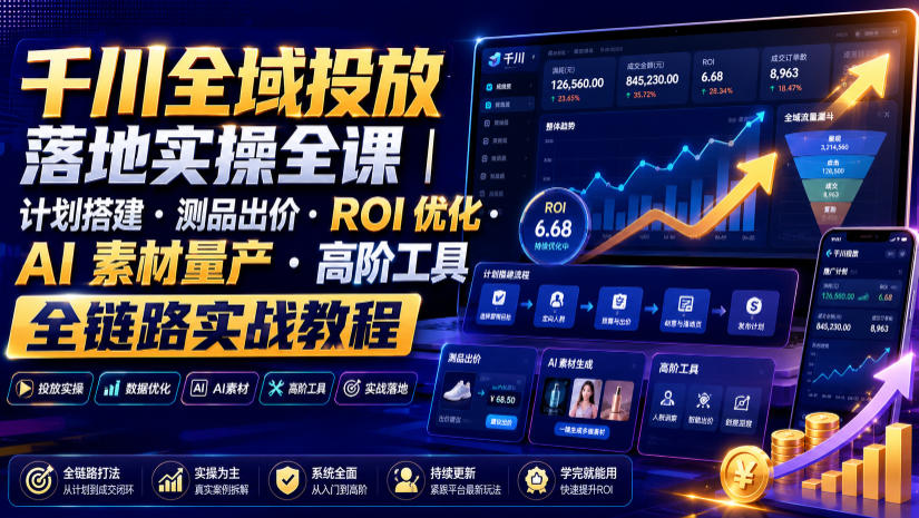 千川全域投放落地实操全课｜计划搭建・测品出价・ROI优化・AI素材量产・高阶工具全链路实战教程 - 52网创-52网创