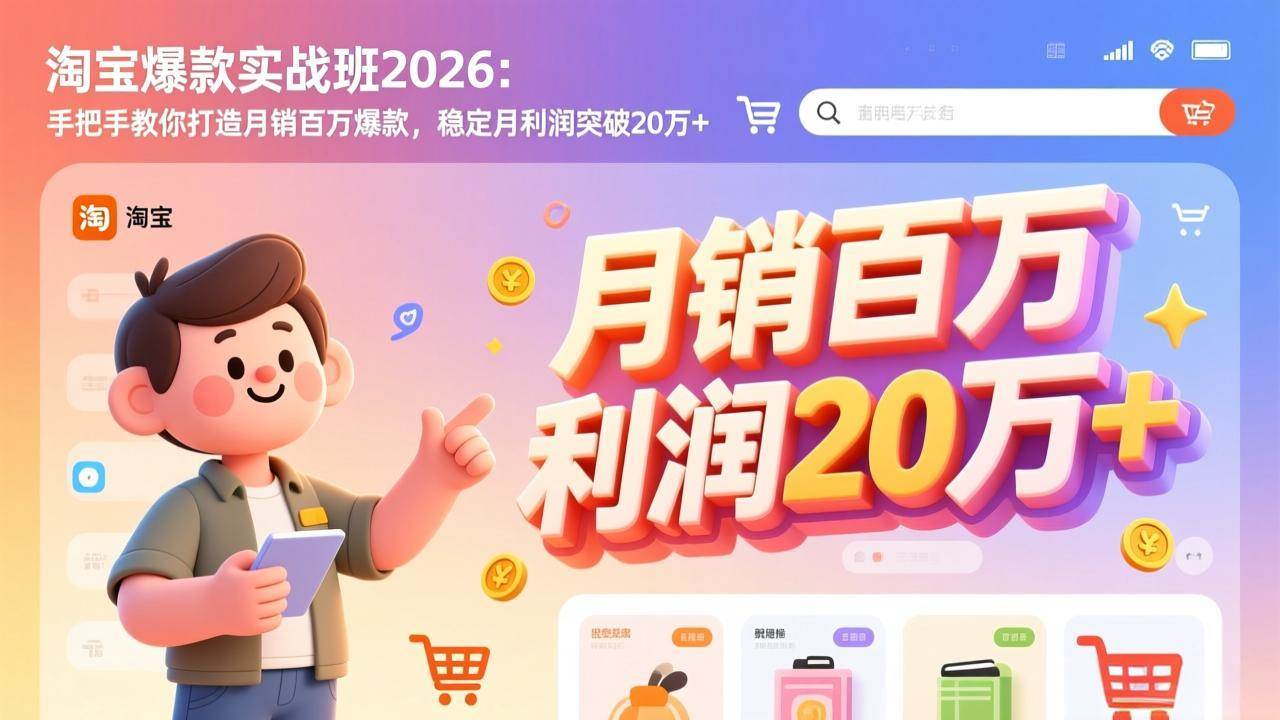 （17401期）淘宝爆款实战班-2026年2月更新：手把手教你打造月销百万爆款，稳定月利润突破20万+-52网创