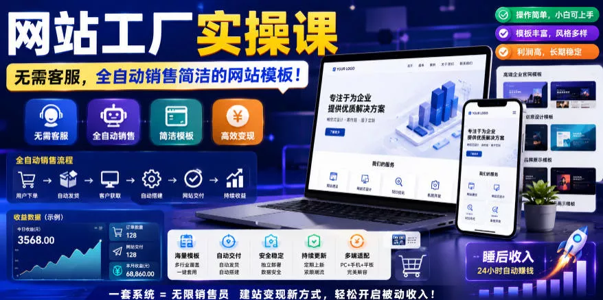 网站工厂实操课，无需客服，网站模板自动赚钱！【原创双语字幕】 - 52网创-52网创