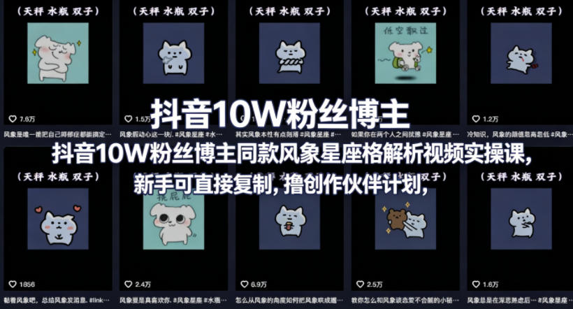 抖音10W粉丝博主同款星座性格解析视频实操课，新手可直接复制，撸创作伙伴计划，分成计划等 - 52网创-52网创