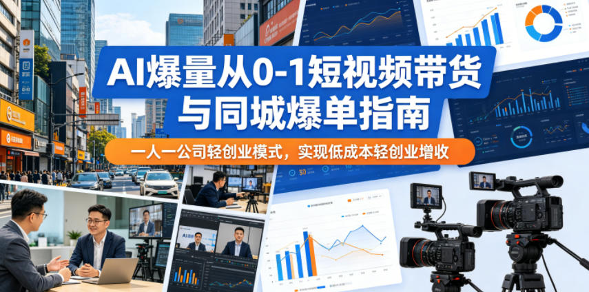 AI爆量从0-1短视频带货与同城爆单指南，一人一公司轻创业模式，实现低成本轻创业增收 - 52网创-52网创