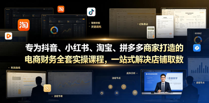 专为抖音、小红书、淘宝、拼多多商家打造的电商财务全套实操课程，一站式解决店铺取数、记账、报税全流程难题 - 52网创-52网创