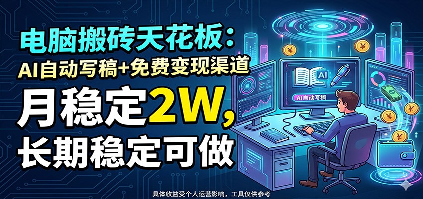 电脑搬砖天花板：AI自动写稿+免费变现渠道，月稳定2W，长期稳定可做 - 52网创-52网创
