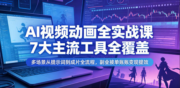 AI视频动画全实战课，7大主流工具全覆盖，多场景从提示词到成片全流程，副业接单账号变现提效 - 52网创-52网创