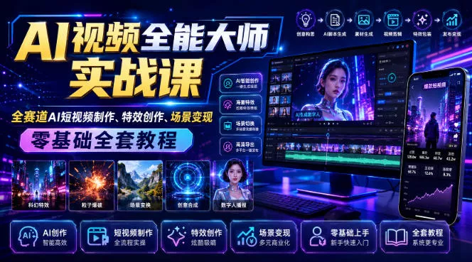 AI视频全能大师实战课｜全赛道AI短视频制作、特效创作、场景变现零基础全套教程 - 52网创-52网创