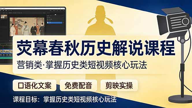 （17686期）荧幕春秋历史(营销类）解说课程：口语化文案+免费配音+剪映实操，掌握历史类短视频核心玩法-52网创