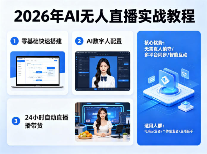 2026年AI无人直播实战教程，零基础也能快速搭建AI数字人无人直播间，实现24小时自动直播带货 - 52网创-52网创