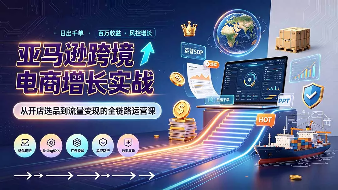 亚马逊0-1孵化特训营8期：从注册风控到稳定日出千单实战，规避审核封店风险，标准化执行流程落地-52网创
